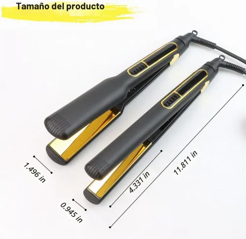 Vista 3 de Plancha de pelo profesional con placas de titanio dorado, 5 ajustes de temperatura, pantalla LCD, negro (1.5 pulgadas)