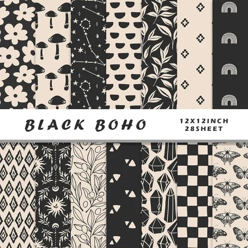 Vista 9 de 28 hojas de papel bohemio para álbum de recortes, papel de álbum de recortes de 12 x 12 pulgadas, papel de álbum de recortes de 90 lb/160 g/m²