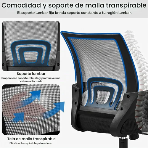 Vista 5 de Yaheetech Silla de oficina de malla con respaldo medio, ajustable, ergonómica, silla de trabajo para computadora, giratoria rodante con soporte