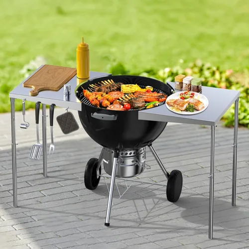 Vista 5 de Stanbroil Mesa de Trabajo de Acero Inoxidable se Ajusta a Todas las Parrillas de Carbón Tipo Kettle Weber de 18", 22" y Otras Parrillas de Carbón