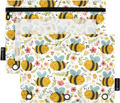 Vista 27 de SHJI Bolsas para carpetas, bolsa de lápices de mármol rosa y azul para carpeta de 3 anillas, paquete de 2 bolsas transparentes con cremallera