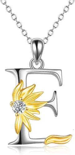 Vista 18 de POPLYKE Collar de girasol con inicial para mujer, plata de ley 925, colgante de girasol, cadena con dije de letra inicial