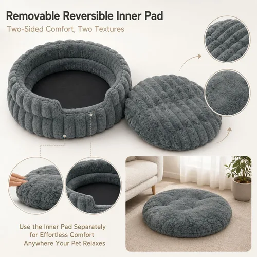 Vista 5 de Camas para gatos de interior, cama redonda lavable para gatitos Gris