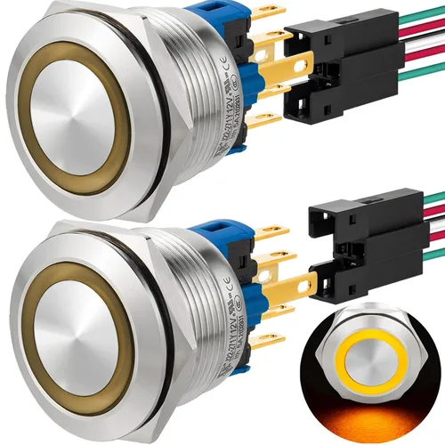 Vista 20 de 2 interruptores de botón de cierre de 0.866 in, 7/8 pulgadas, 110 V-120 V, SPDT, interruptor de encendido y apagado, impermeable, IP67, acero Azul