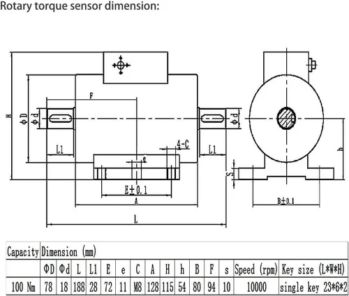 Vista 2 de Sensor de par dinámico ATO, eje a eje, 100 Nm, Sensor de par rotativo, 0.5% de precisión FS, DC 24V, 10kHz ± 5kHz señal de salida