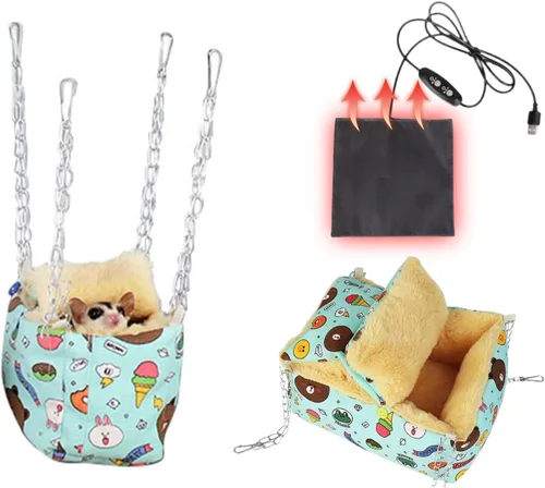 Vista 12 de MANON ROSA Hamster Hideout - Cama de invierno - Acogedora jaula para mascotas, almohadilla térmica y hamaca colgante para animales pequeños