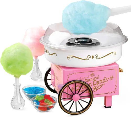 Vista 12 de Nostalgia Máquina vintage de algodón para encimera de caramelo duro y sin azúcar, incluye 2 conos reutilizables y cuchara de azúcar, color aguamarina