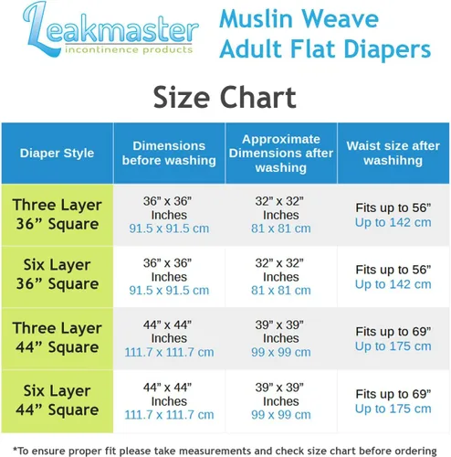 Vista 6 de LeakMaster Pañales de tela para adultos, pañales planos de tejido de muselina 100% algodón, para uso con alfileres o sujetadores, solución