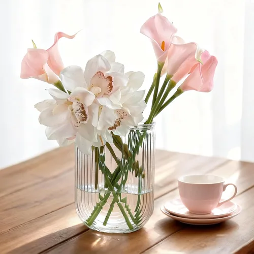 Vista 3 de Jarrón de cristal transparente para flores, florero acanalado en forma de U para centros de mesa, ramo, jarrones de decoración del hogar de 7.28