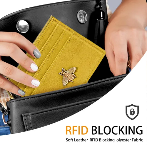 Vista 13 de SEAVILIA Tarjetero llavero cartera para mujer con ventana de identificación RFID monedero regalo abeja delgada minimalista pequeña cartera