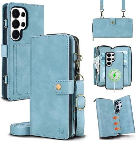 Vista 10 de Funda tipo cartera para Samsung Galaxy S25 Ultra, funda tipo cartera multifunción, desmontable 3 en 1 magnética para Galaxy S25 Ultra, funda