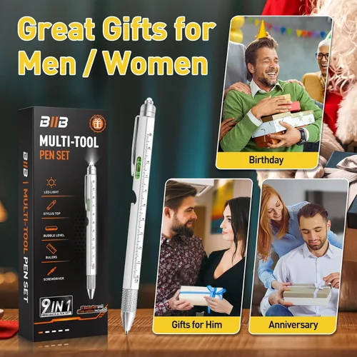 Vista 2 de BIIB Regalos para hombres 9 en 1 bolígrafo multiherramienta, rellenos de calcetines para hombres adolescentes, él, regalos de Navidad para hombres