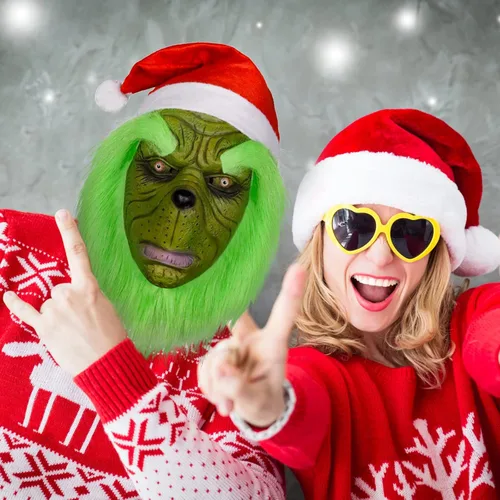 Vista 5 de Halford Green Monster Mask Christmas Cute Costumes Mask Latex Role Play Mask Xmas Funny Full Face Mask for Party Props