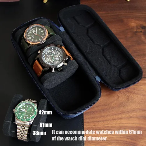 Vista 4 de Caja organizadora de relojes duros para hombres o mujeres, funda de viaje para 3 relojes, soporte portátil para relojes de pulsera y relojes