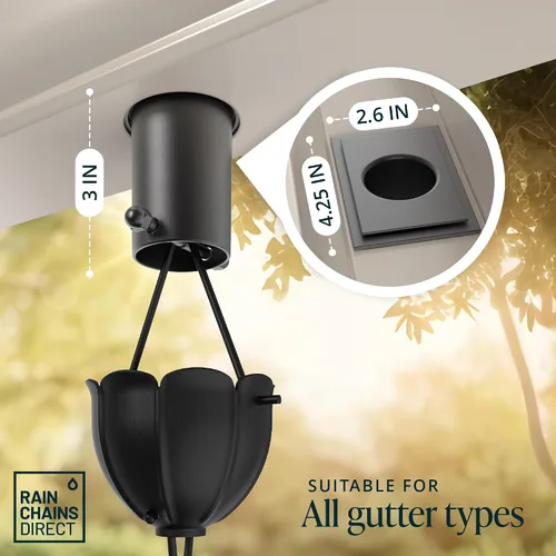 Vista 6 de Rain Chains Direct - Adaptador/Instalador de Canalones de Cadena de Lluvia en Aluminio con Revestimiento de Pintura Electrostática Negra Cobre