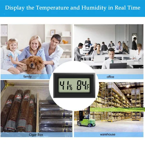 Vista 2 de Mini termómetro higrómetro, pantalla LCD de gran número Fahrenheit, medidor digital de temperatura y humedad, medidor interior para invernadero