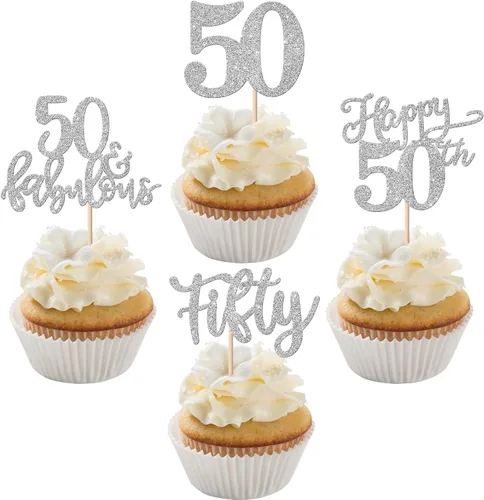 Vista 43 de Rsstarxi Paquete de 24 adornos con purpurina para cupcakes de 30 cumpleaños, treinta y 30 fabulosas selecciones de cupcakes, decoraciones para feliz