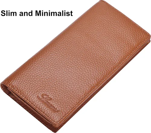 Vista 2 de Lavemi Carteras de cuero ultrafinas con bloqueo RFID para tarjetas de crédito plegables para mujeres