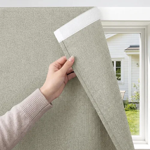 Vista 11 de Foxdecor Cortinas opacas adhesivas para dormitorio, sala de estar, 36 pulgadas de largo, sin taladro, aislamiento térmico y protección UV, cortinas