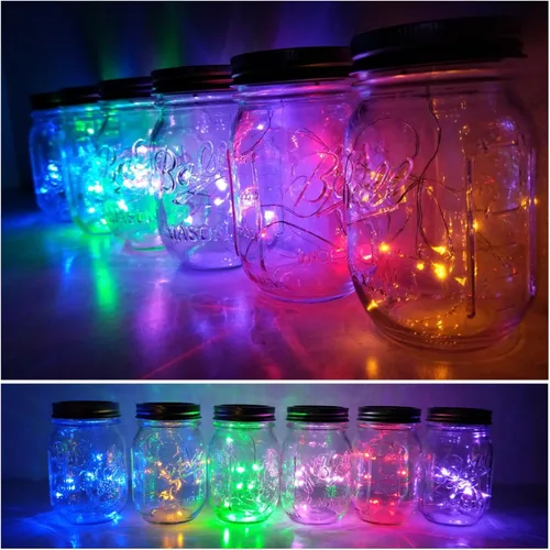 Vista 5 de 5 paquetes de luces de jarro Mason, 10 luces solares LED blanco cálido, cadena de luces de hadas para jardín, patio, bodas, Navidad. Iluminación
