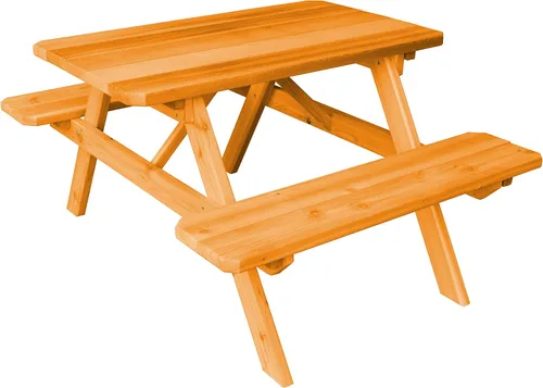 Vista 13 de Furniture Barn USA Mesa de picnic de cedro de 4 pies con bancos adjuntos, tinte de cedro mancha de cedro