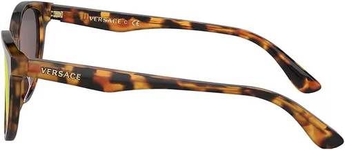 Vista 3 de Versace Gafas de sol para niños, montura Havana, lentes rojo espejo violeta oscuro, 1.811 in, HabanaLogotipo doradoVioleta Oscuro Espejo Rojo