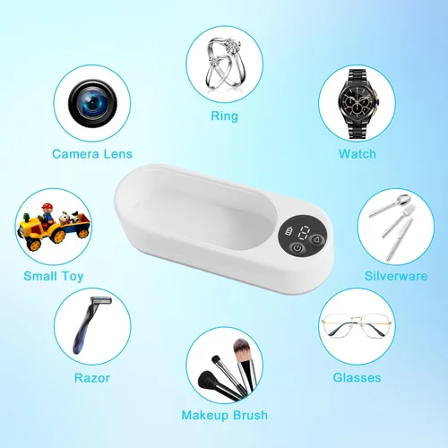 Vista 6 de Limpiador ultrasónico de joyas, limpiador ultrasónico profesional con temporizador de 2 modos, máquina de limpieza portátil de joyas, limpiador