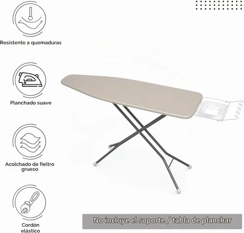 Vista 2 de Encasa XO Funda y Almohadilla para Tabla de Planchar 49"x18" - Cubierta de Fieltro de 4mm para Tabla de Planchar Ancha con Acolchado - Resistente al