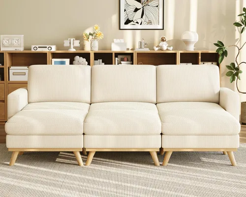 Vista 19 de Vesgantti Sofá modular en forma de U de 119 pulgadas, sofá modular de pana con asiento profundo y soporte de resortes, sofá convertible con 2 Beige