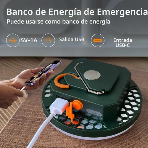 Vista 5 de Linterna LED recargable ultra brillante, luz colgante portátil con carga USB C, IPX5 impermeable, base magnética y gancho para campamento, glamping