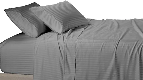 Vista 12 de Royal Tradition Damasco rayado 580 hilos, 100 % algodón tamaño Queen juego de sábanas de cama beige