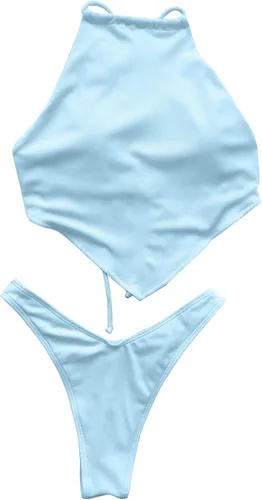Vista 2 de Vrtige Traje de baño de 2 piezas para mujer con cuello alto y lazo en la espalda