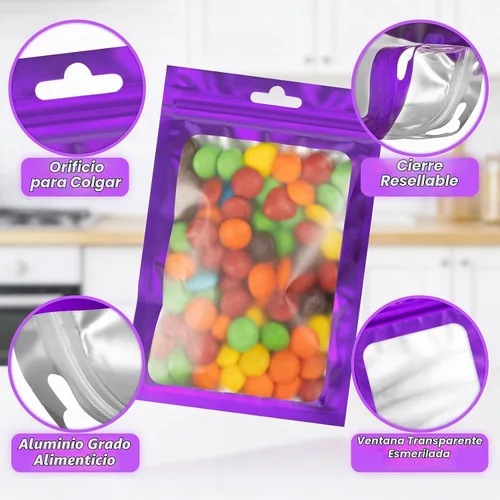 Vista 6 de ANZNKU 100 bolsas de Mylar moradas, resellables a prueba de olores, bolsas Morado