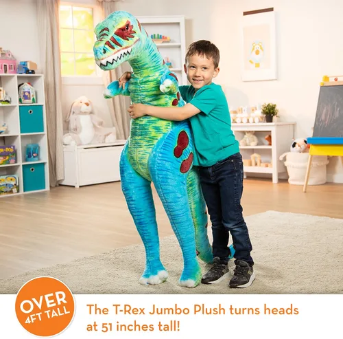 Vista 2 de Melissa & Doug, dinosaurio T-Rex gigante – Peluche realista (más de 4 pies de altura)