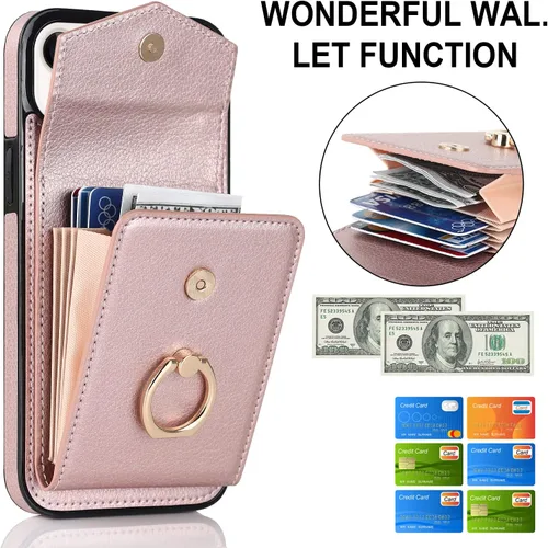 Vista 3 de Asuwish Funda de teléfono para iPhone 13 de 6.1 pulgadas, funda tipo cartera con protector de pantalla de vidrio templado y anillo de bloqueo RFID