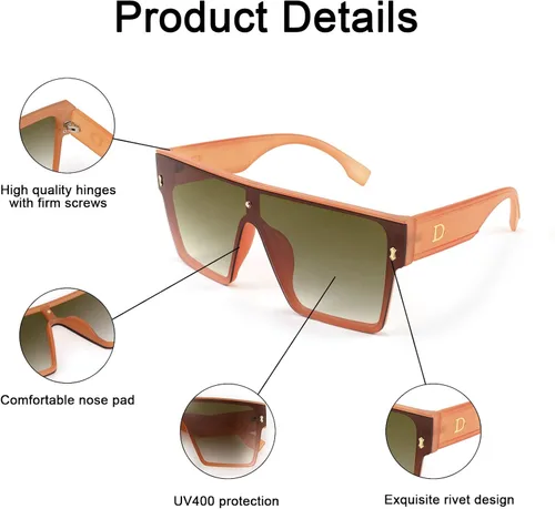 Vista 4 de Karsaer Chic De Gran Tamaño Cuadrado Mujeres Hombres De Una Sol Pieza Gafas De Sol Moda Top Plano Grande Unisex Gafas De Sol Mujeres Hombres K7110