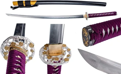 Vista 10 de Samurai Katana,1060 acero de alto carbono,Acero T10,Acero de Damasco,Aleación Tsuba,Mango de madera maciza