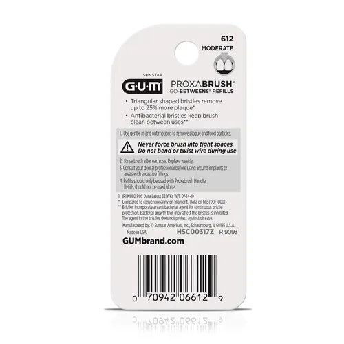 Vista 2 de GUM Proxabrush Go-Betweens - Recambios moderados - Compatible con mango permanente GUM - Cepillos interdentales reutilizables - Púas dentales