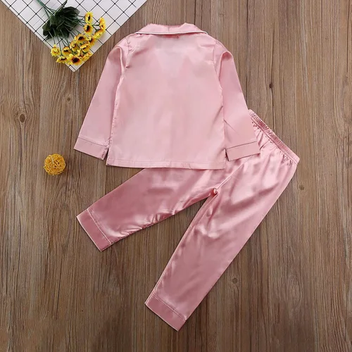 Vista 6 de Conjunto de pijama de satén con botones y pantalones largos, ropa de dormir para niños y niñas