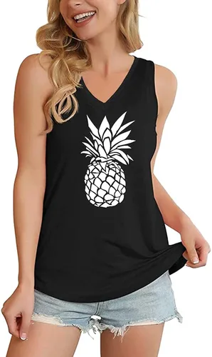 Vista 6 de MAGICMK Camiseta sin mangas para mujer, de verano, casual, holgada, cuello en V, básica, para entrenamiento