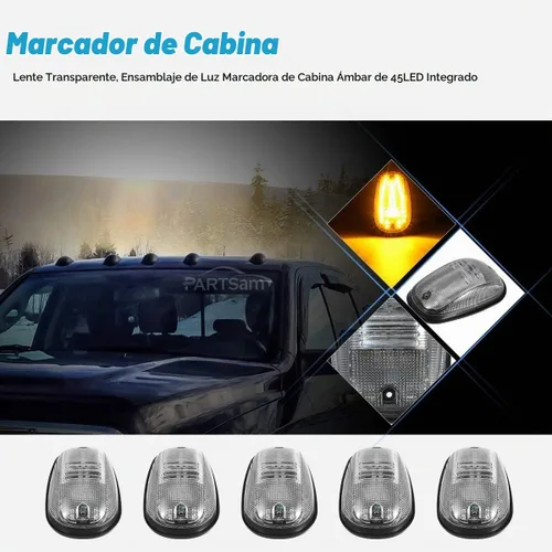 Vista 2 de Partsam 5 luces de techo de cabina transparente/ámbar 45LED compatibles con Dodge Ram 1500 2500 3500 4500 5500 Pickup 2003 2004 2005 2006 2007 2008