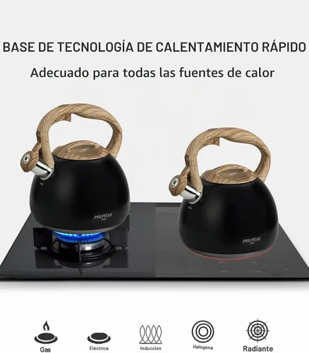 Vista 6 de POLIVIAR - Hervidor de té para estufa negro Ti, hervidor de té silbante de 2.7 cuartos de galón, tetera de acero inoxidable de grado alimenticio