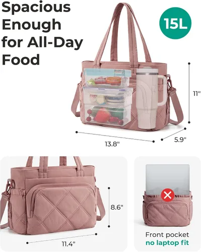 Vista 2 de BAGSMART Bolsa de Almuerzo para Mujer, Bolsa de Almuerzo Grande Aislada con Múltiples Bolsillos, Bolsa de Mano Acolchada y Hinchable
