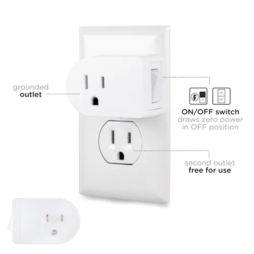 Vista 2 de Cordinate Interruptor de encendido y apagado con toma con conexión a tierra, 3 clavijas, adaptador de enchufe, fácil de instalar, para luces