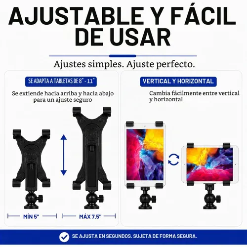 Vista 7 de Acuvar Soporte universal de trípode para tableta, adaptador de soporte ajustable para iPad, Samsung Galaxy Tab y Surface, se adapta a tabletas de 8