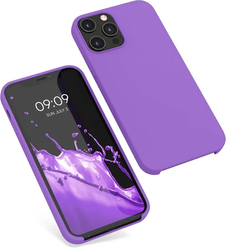 Vista 8 de kwmobile Funda compatible con Apple iPhone 12 Pro Max, funda de silicona TPU con acabado suave, color morado orquídea