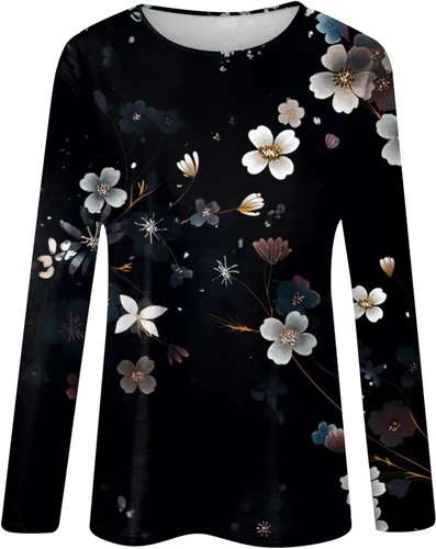 Vista 2 de Camisas de Navidad para mujer, a la moda, casual, elegante, cuello redondo, manga de 7 puntos, estampado navideño