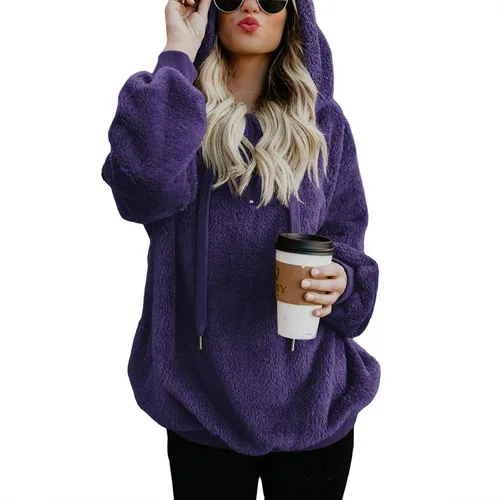 Vista 38 de Century Star Sudadera deportiva mullida de vellón con capucha para mujer de talla extragrande con bolsillos