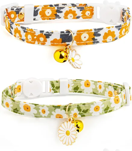 Vista 14 de Paquete de 2 Collares para Gatos Separables de Algodón con Campana Azul Oscuro y Azul Claro con Colgante de Copo de Nieve Blanco Lindo Collar