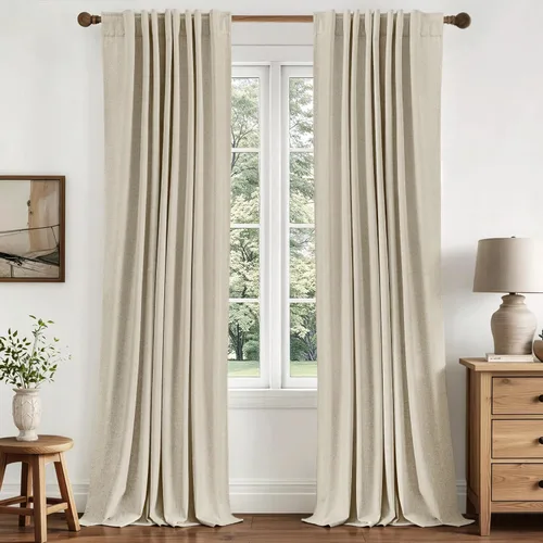 Vista 11 de MIULEE Cortinas de lino 100% opacas para dormitorio, 40 pulgadas de ancho x Marrón Oscuro